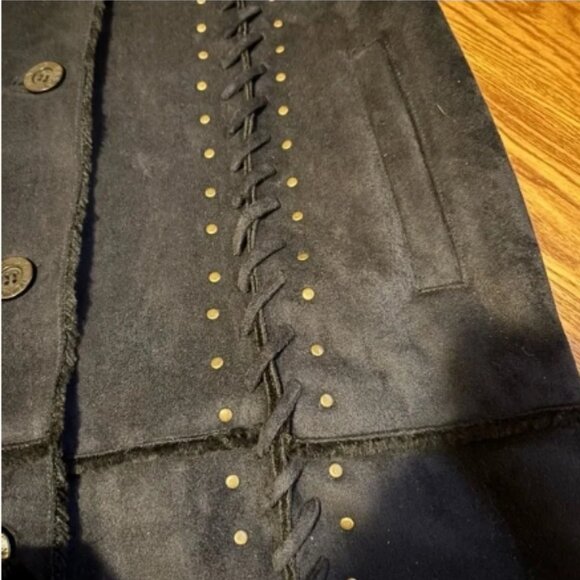 Dennis Basso Black Studded Trench Whip stitch Fur Lined Coat🆕⌚📦🏃💨🚚 - Picture 8 of 16